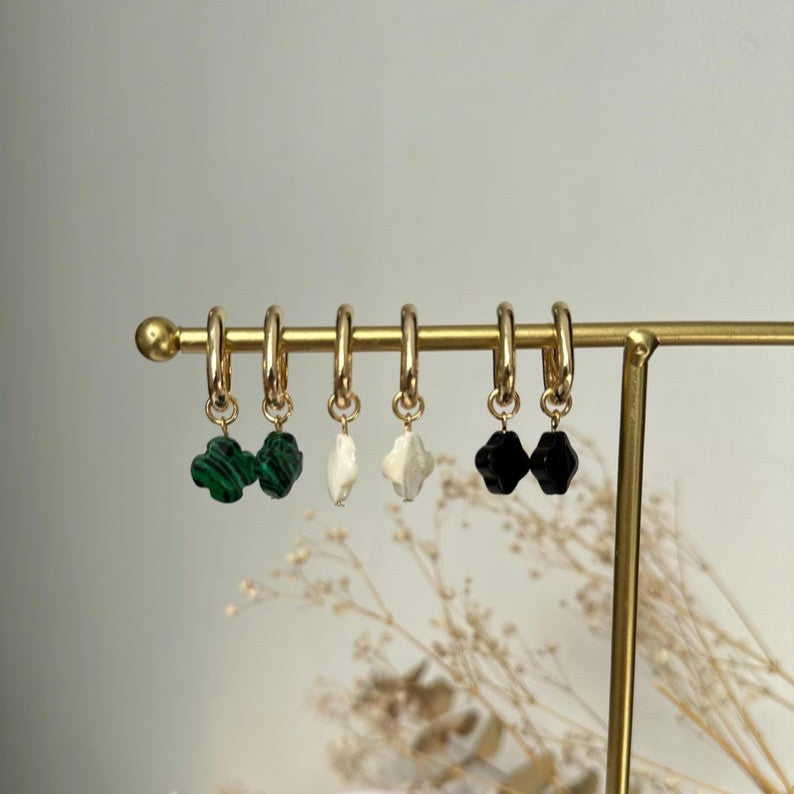 Aretes transformables trébol malaquita verde