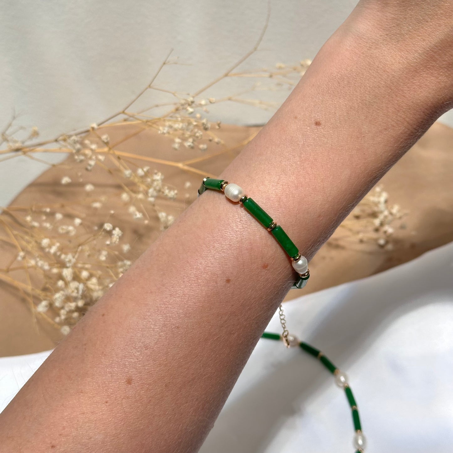 Pulsera de tubos agata verde