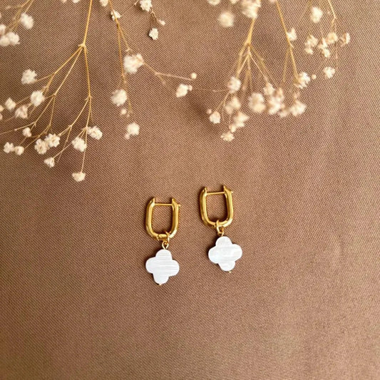 Aretes transformables trébol madre de perlas blanco