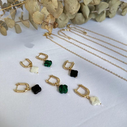 Aretes transformables trébol ónix negro