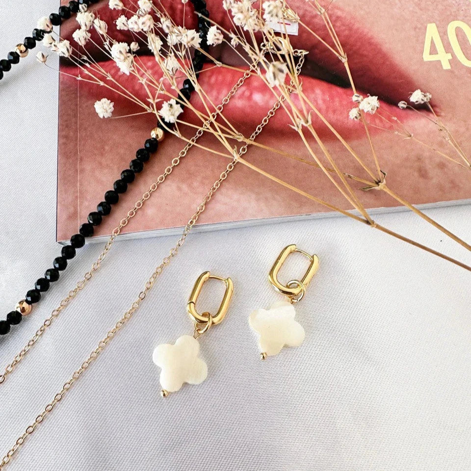 Aretes transformables trébol madre de perlas blanco