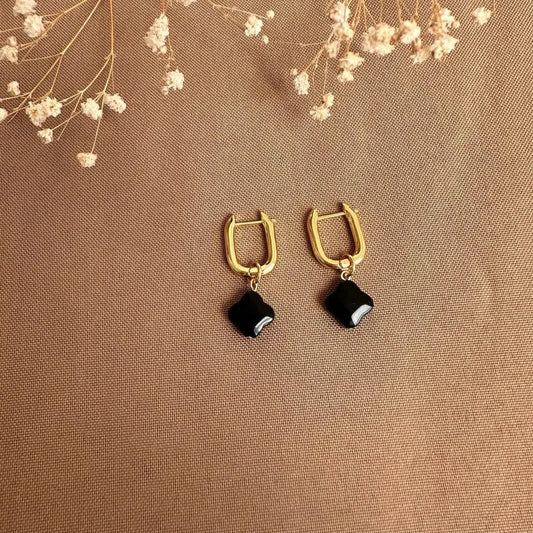Aretes transformables trébol ónix negro