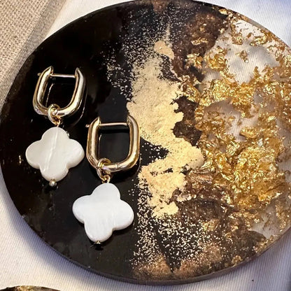 Aretes transformables trébol madre de perlas blanco