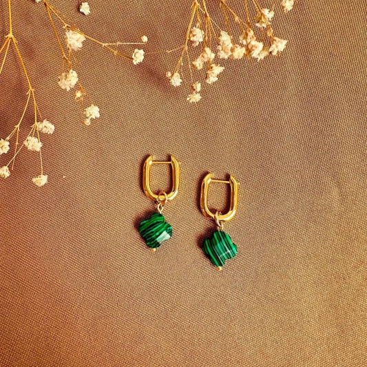 Aretes transformables trébol malaquita verde