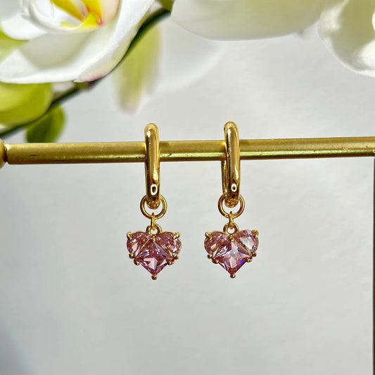 Aretes transformables corazones rosas