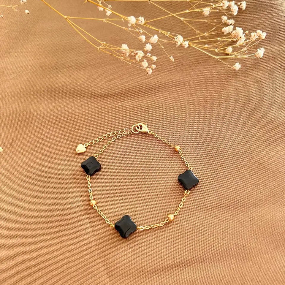 Pulsera tres tréboles ónix negro