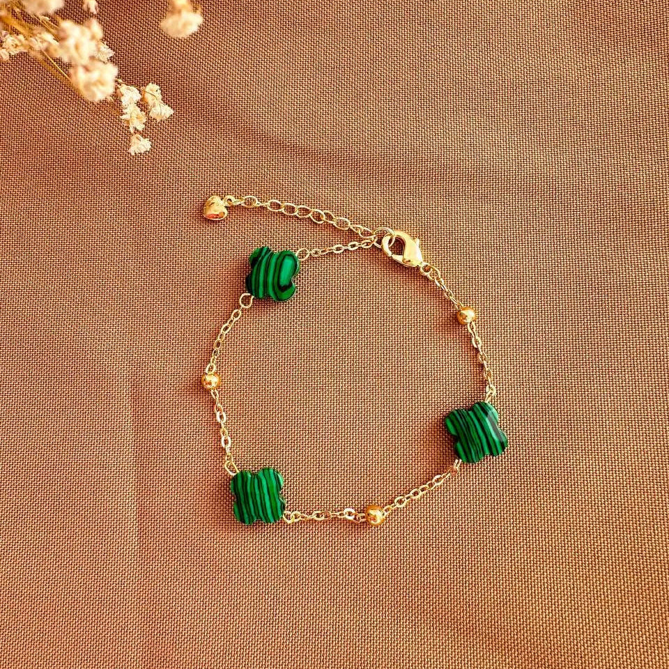 Pulsera tres tréboles malaquita verde