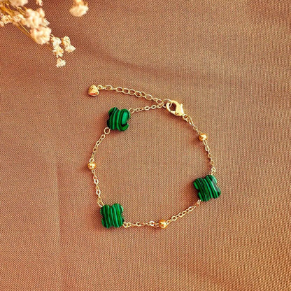 Pulsera tres tréboles malaquita verde