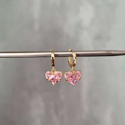 Aretes colgantes corazón rosa